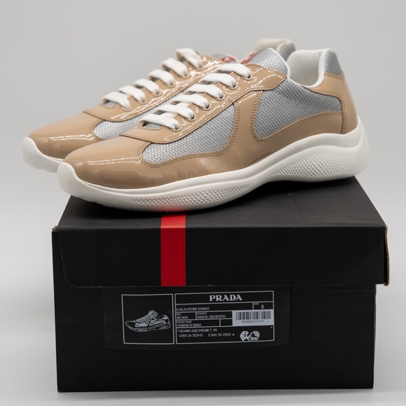 size 8uk 9 US Prada America's Cup sneakers Patent leather technical fabric Beige - Picture 14 of 15
